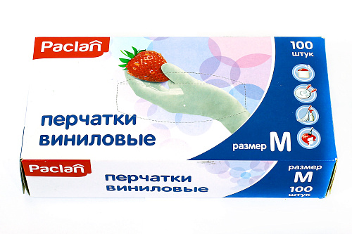 Перчатки виниловые непудренные 100 шт (размер M)